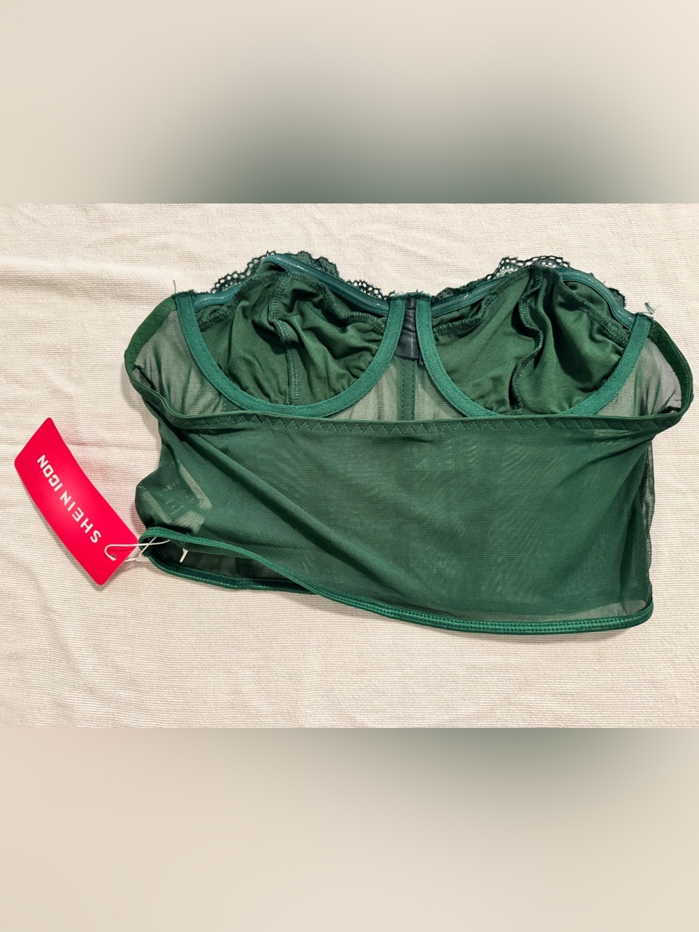SHEIN Dark Green Lace Bustier Bandeau Top - Picture 6 of 9